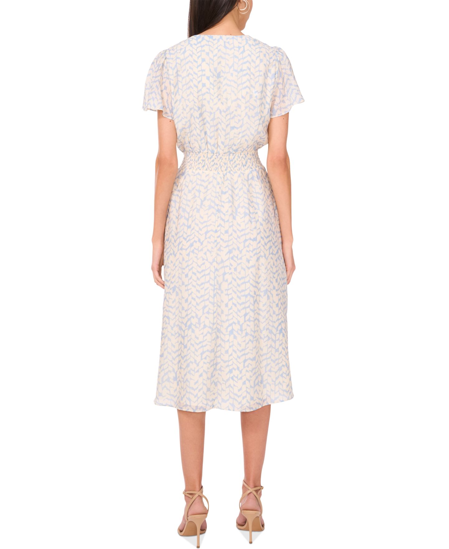 Женское платье Vince Camuto Printed V-Neck Smocked-Waist Midi, цвет: Kale Breeze — фото 2