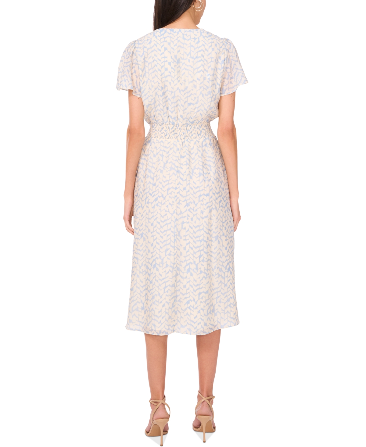 Shop Vince Camuto Women's Printed V-neck Smocked-waist Midi Dress In Kale Breeze
