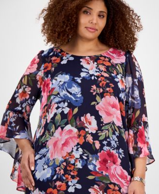 Plus Size Printed Round-Neck Sheath Dress