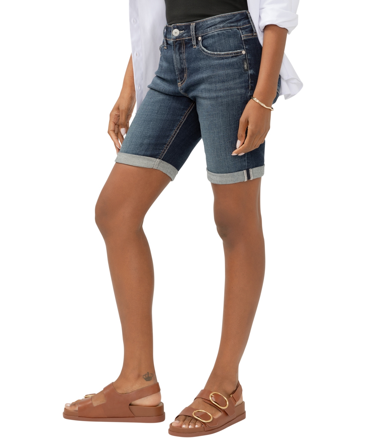 Shop Silver Jeans Co. Women's Elyse Mid Rise Comfort Fit Bermuda Shorts In Indigo