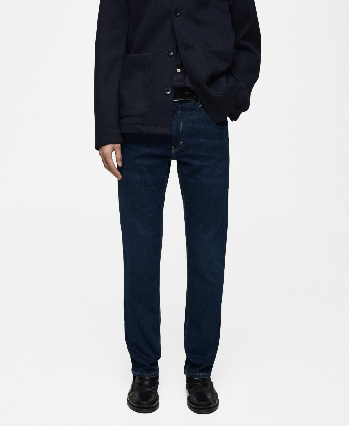 Mango Patrick Slim Fit Ultra Soft Touch Stretch Denim Jeans In Dark Blue