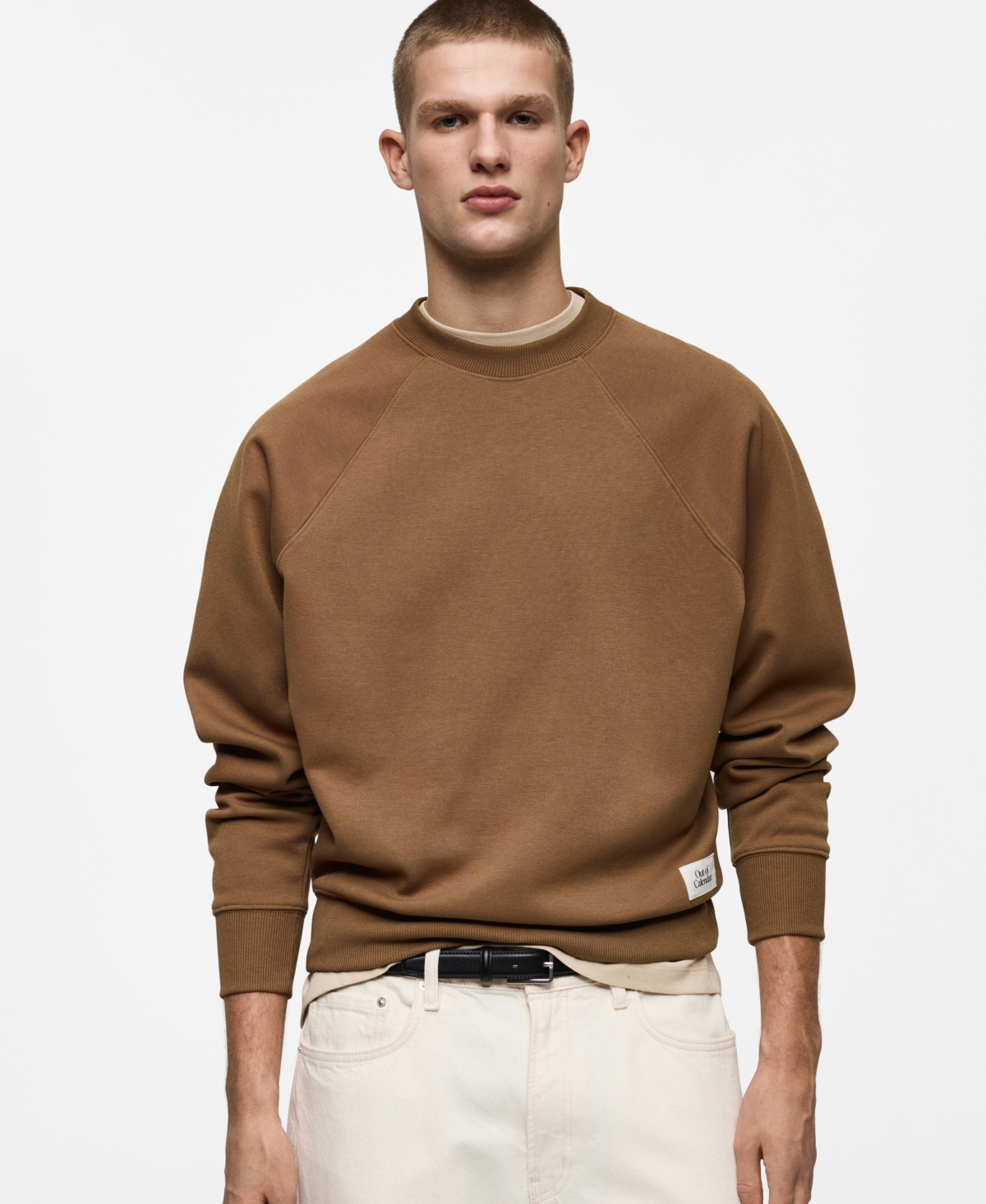 Mango Relaxed Fit Crewneck Sweatshirt In Medium Brown