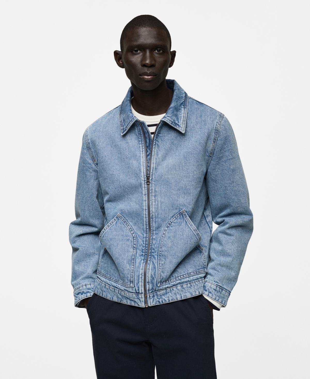 Men's Quilted Denim Jacket - Medium Blue