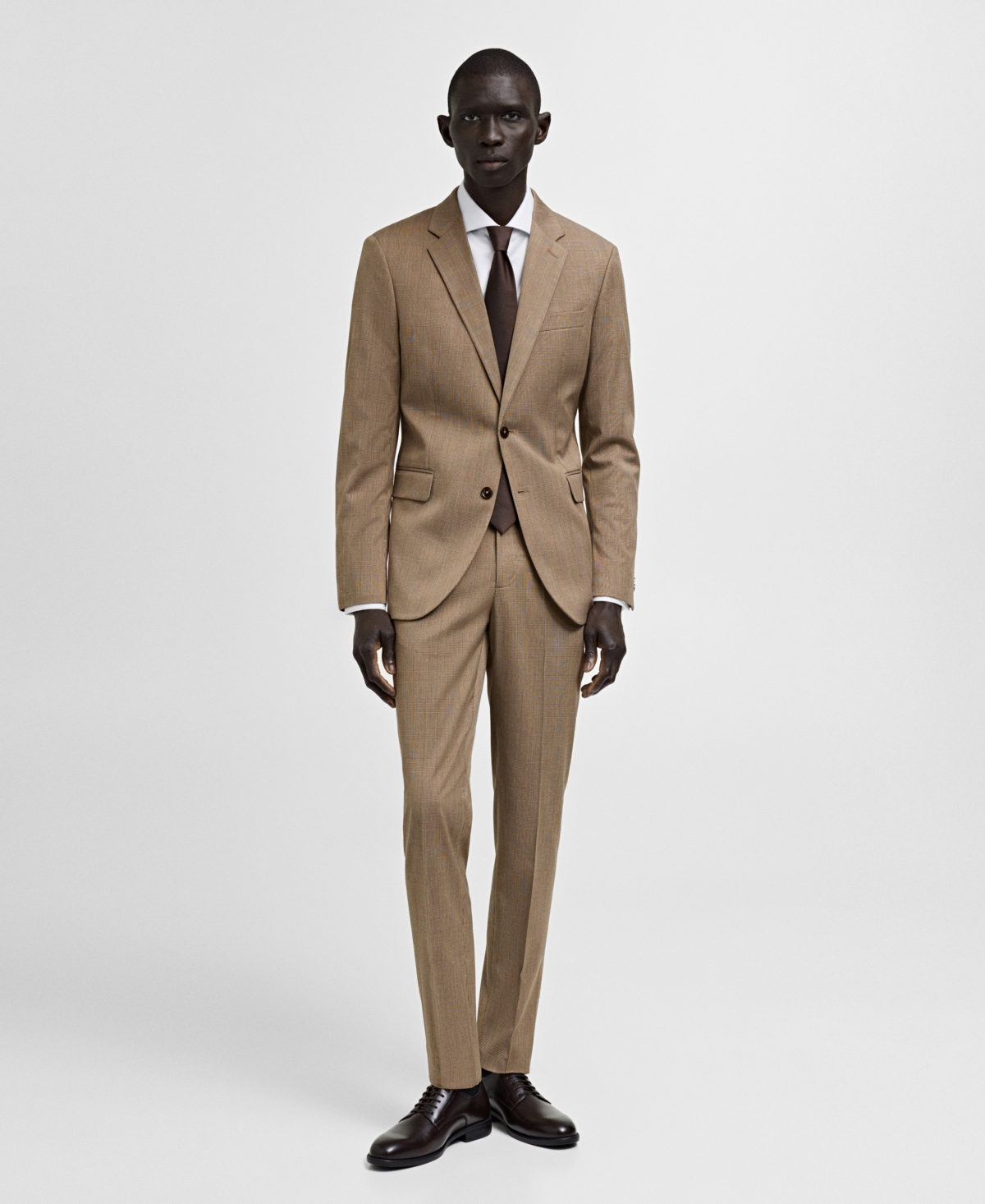 Mango Mens Prince Of Wales Slim Fit Suit In Medium Brown
