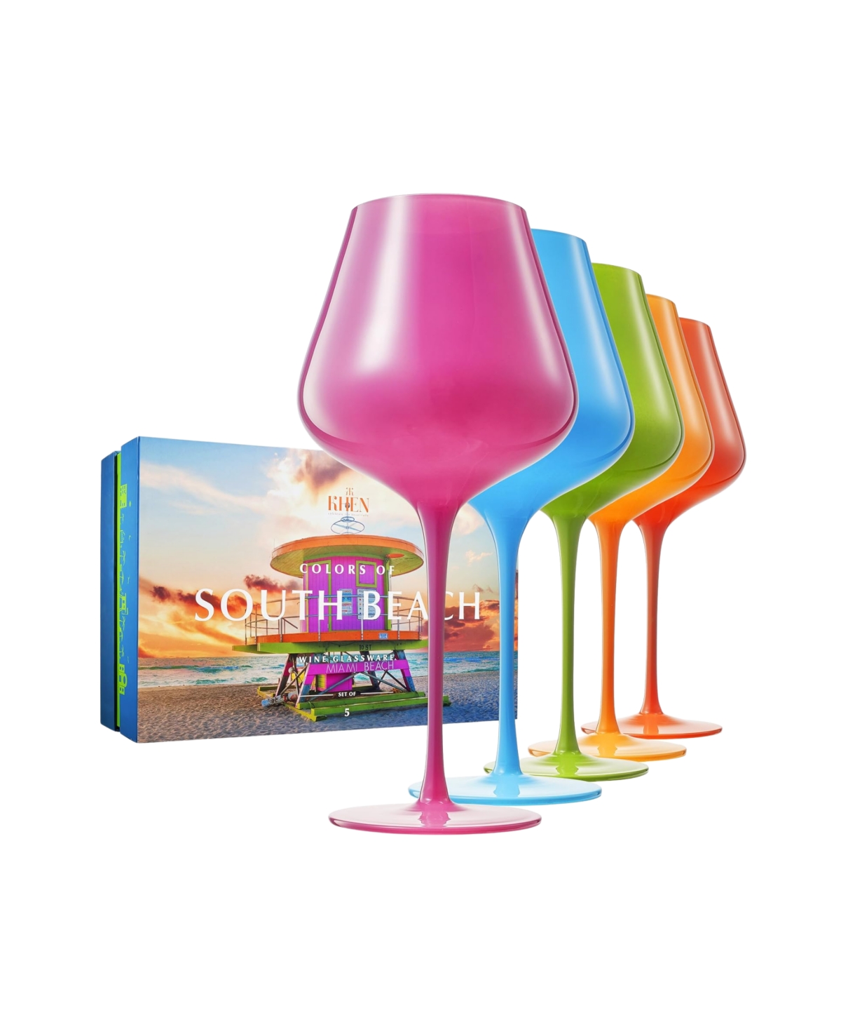 The Wine Savant Colors Of South Beach Miami Wine Glasses, Set Of 5 In Multicolor