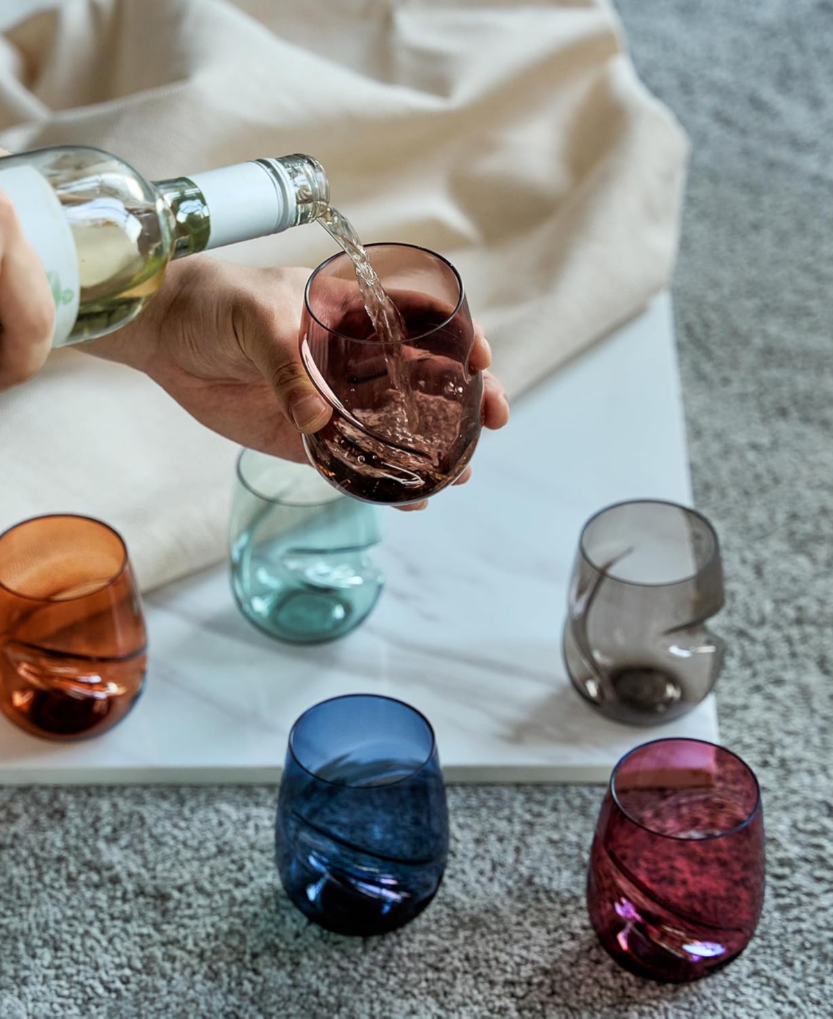 The Wine Savant Khen Tritan Unbreakable Pastel Aerating Stemless Wine Glasses, Set Of 6 In Multicolor