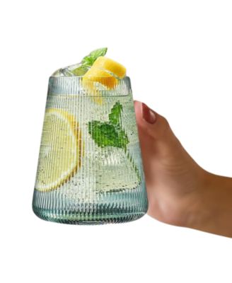 Stemless German Design Ribbed Wine Glasses, Set of 2