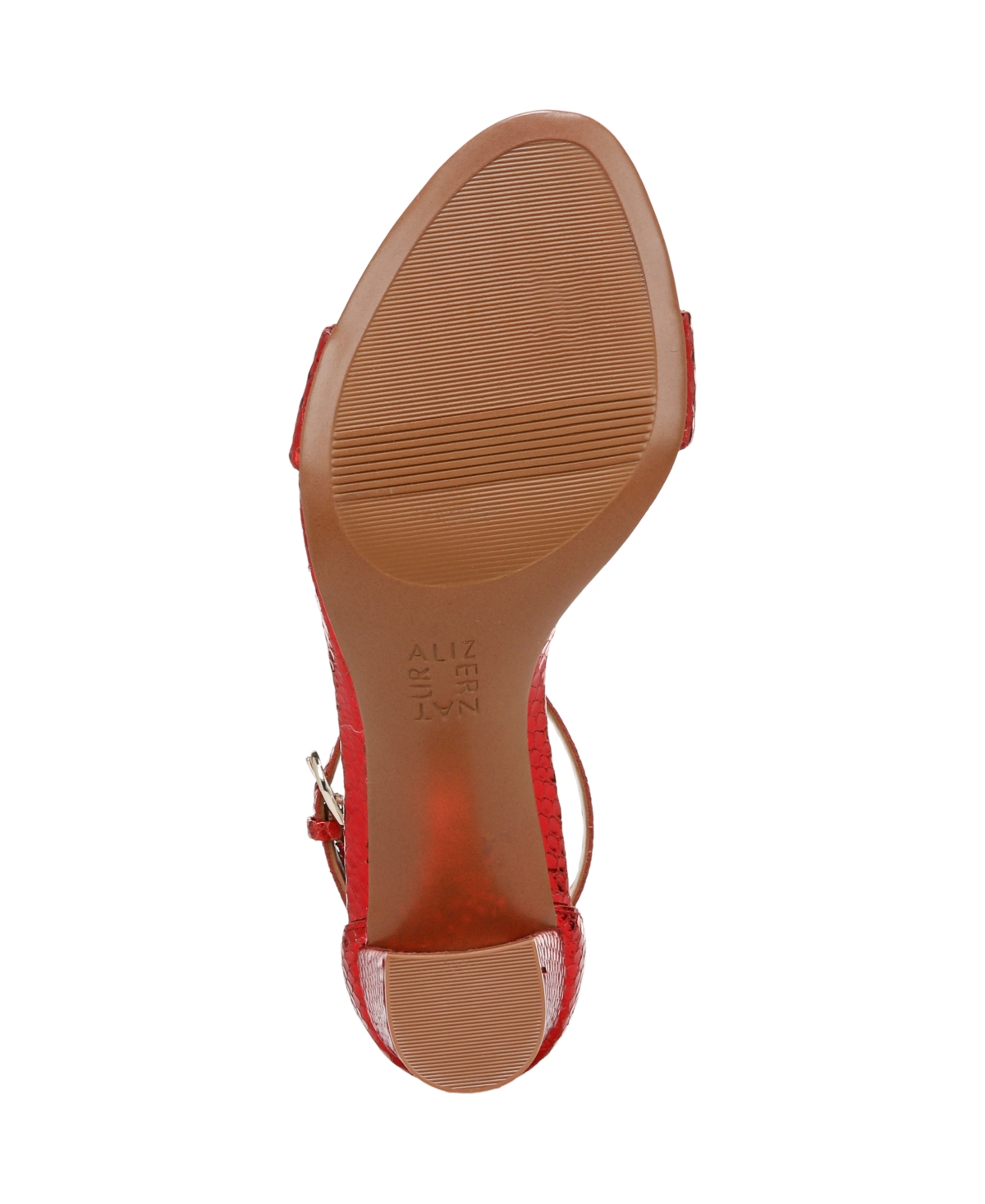Naturalizer Bristol Block Heel Ankle Strap Sandal In Red Metallic Snake Embossed Leather