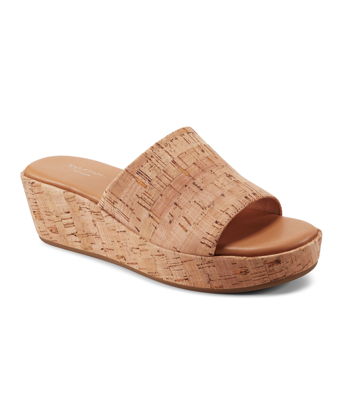 Shop Rockport Women's Aubriella Slide Slip-on Wedge Sandals In Natural Cork