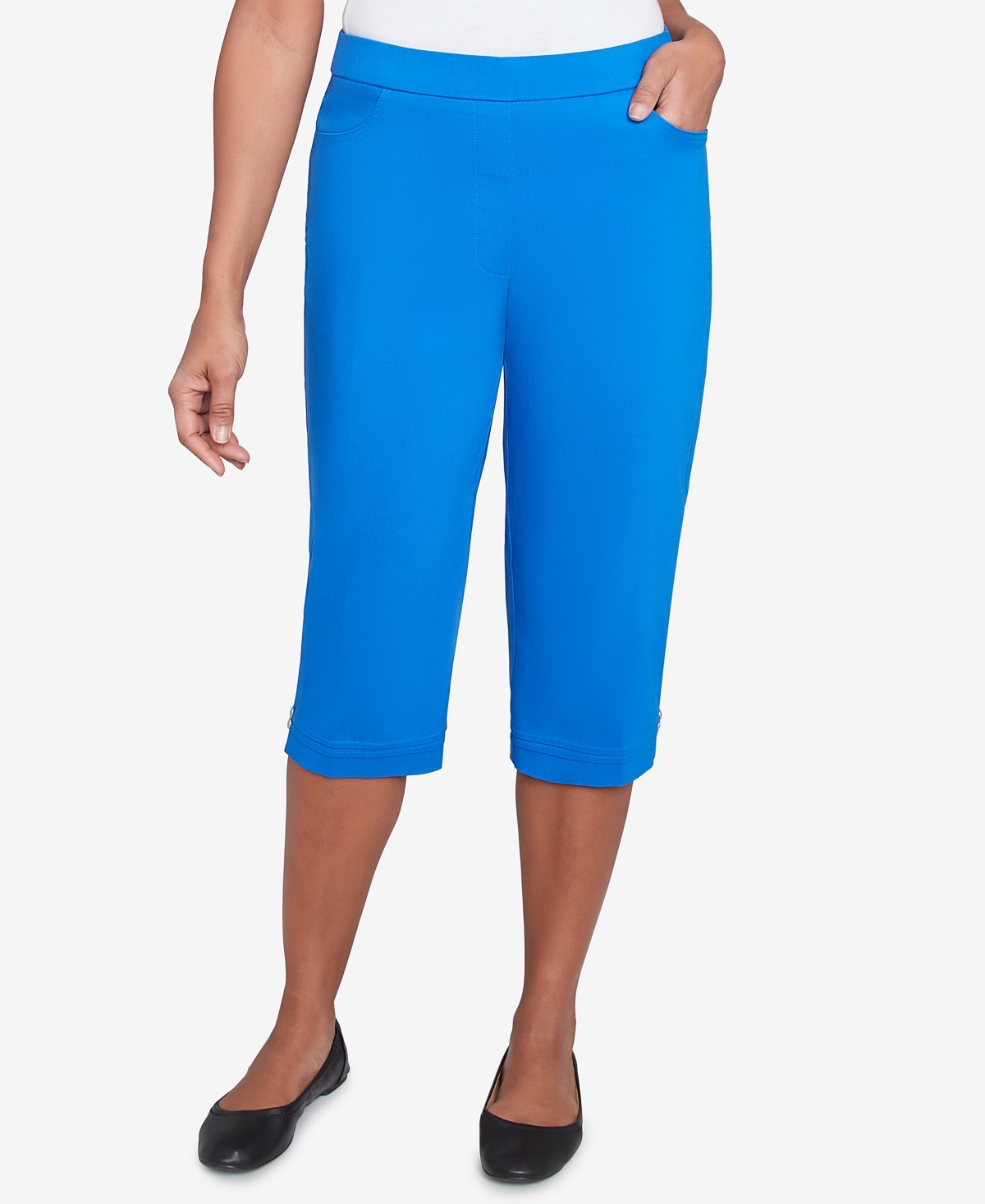 Alfred Dunner Plus Size Parrot Cay Novelty Cuff Tummy Control Capris Pants In Cobalt Blue