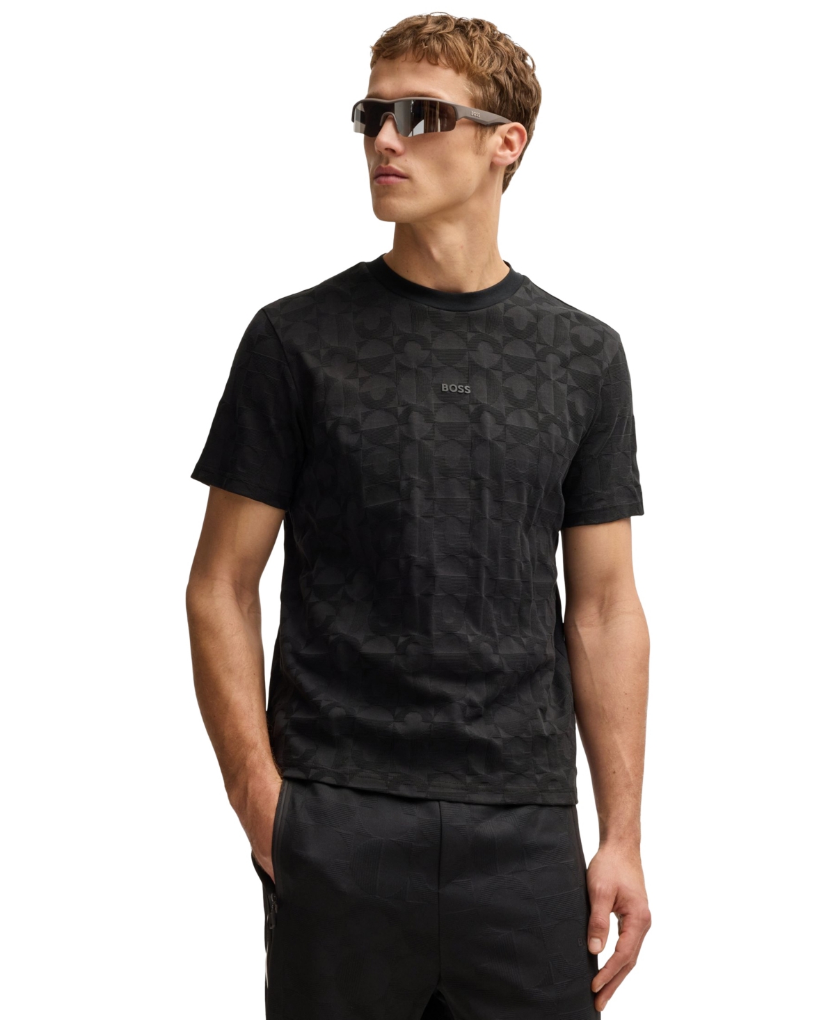 Hugo Boss Boss By  Men's Circle Jacquard Relaxed-fit T-shirt In Black