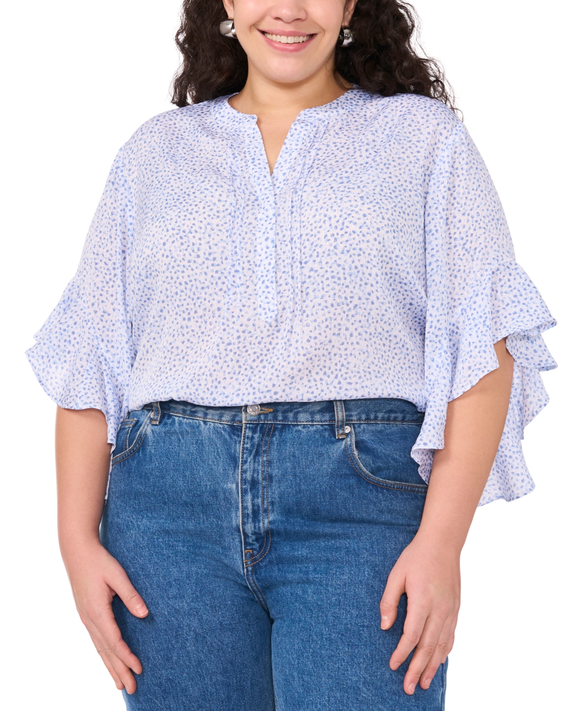 VINCE CAMUTO PLUS SIZE SPLIT-NECK RUFFLE-SLEEVE BLOUSE 