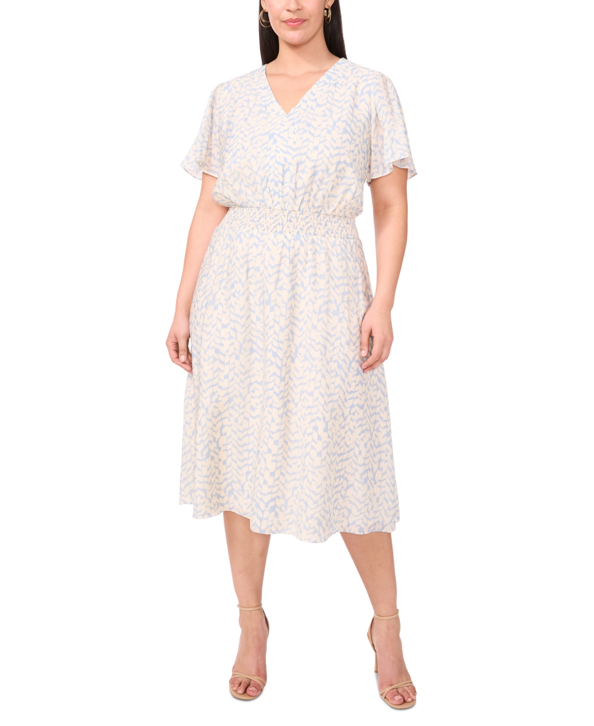 Vince Camuto Plus Size V-neck Flutter-sleeve Midi Dress In Lake Breeze