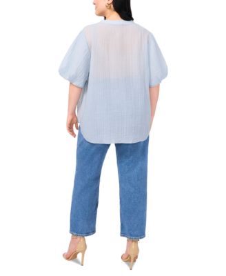 Plus Size Sequin-Front Balloon-Sleeve Top