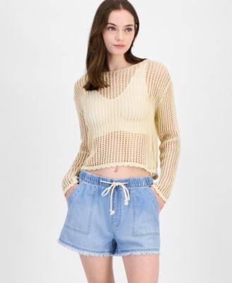 Ultra Flirt - Juniors' Shimmer Open-Knit Sweater