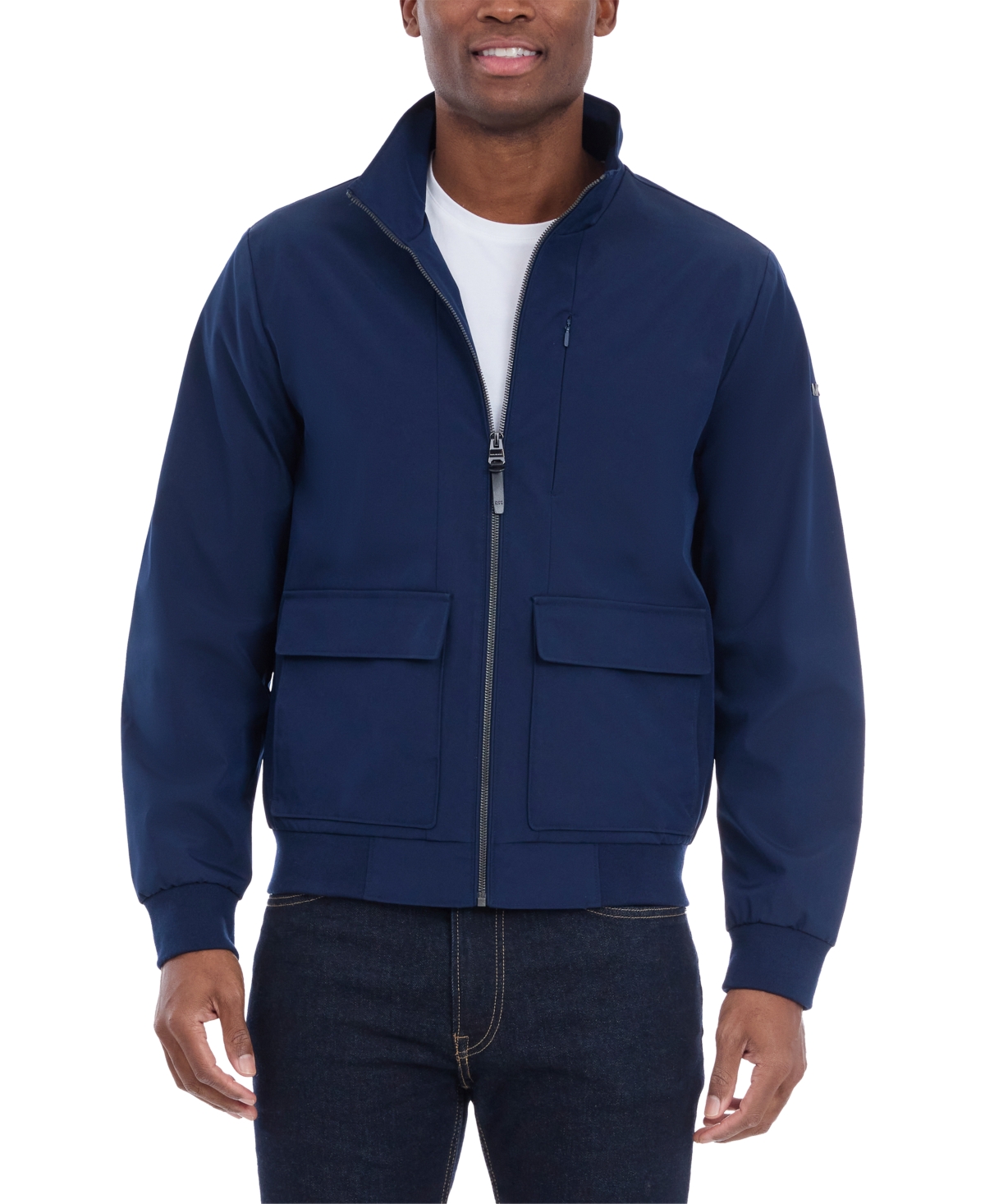 Michael Kors Men's Solid-color Stand-collar Hipster Jacket In Blue