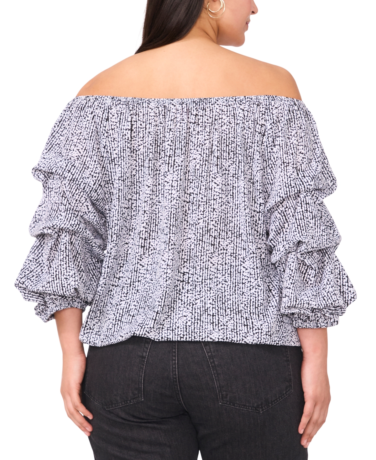 Vince Camuto Plus Size Off-the-shoulder Bubble-sleeve Top In Rich Black