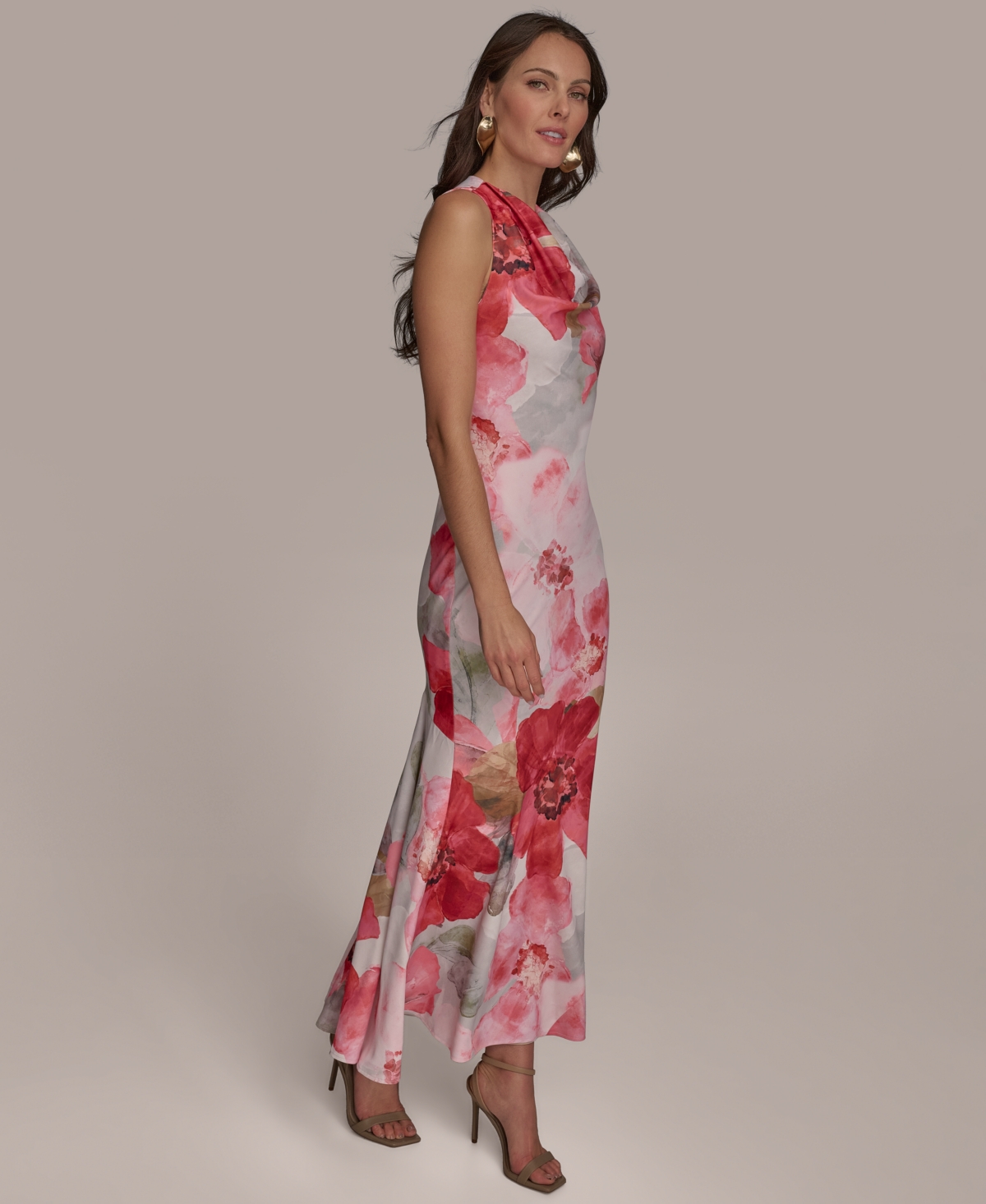 Donna Karan Women's Cowl-neck Sleeveless Gown In Spring Melon Multi