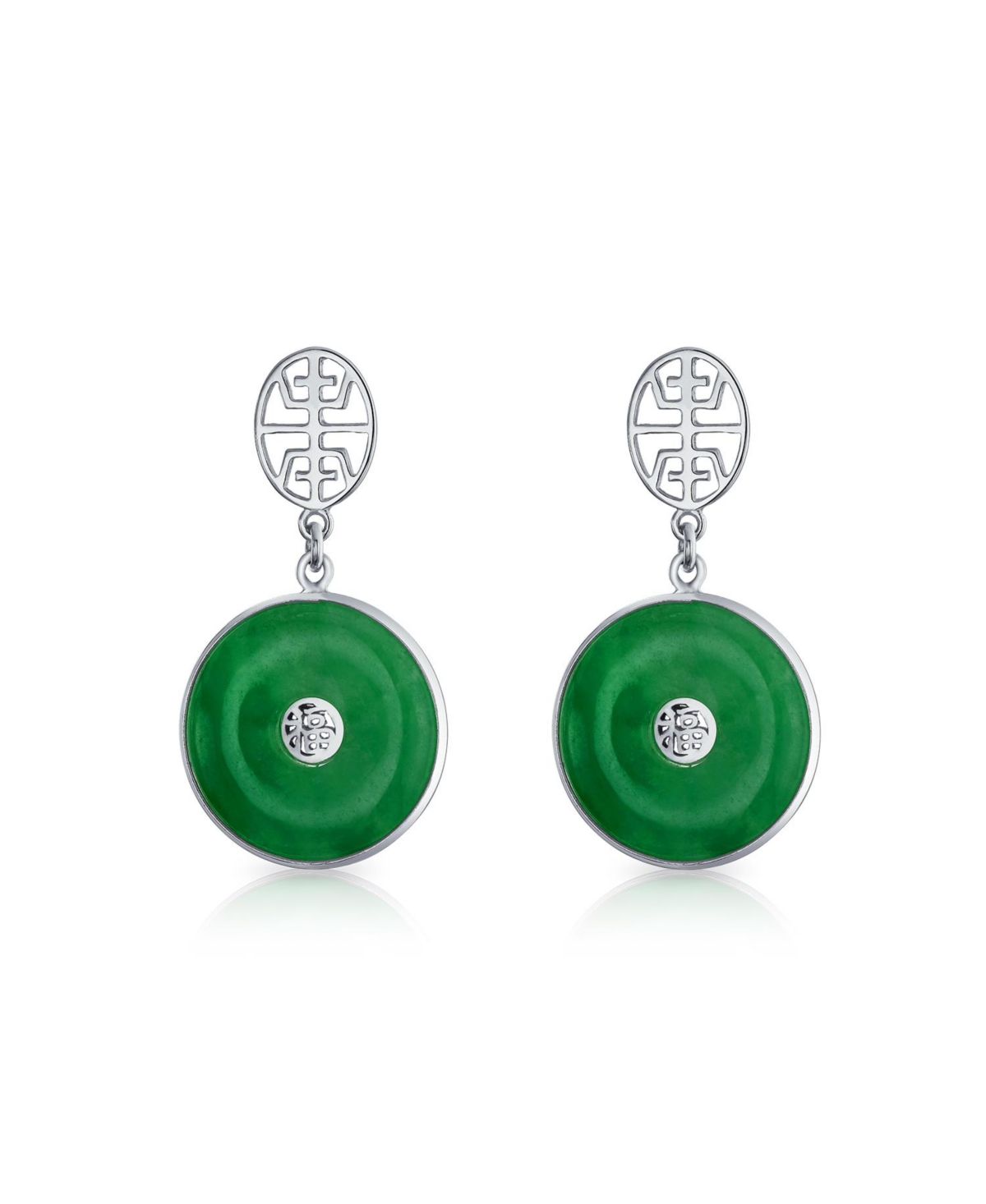 Bling Jewelry Asian Style Green Jade Dangle Earrings 14K Gold Plated Sterling Silver