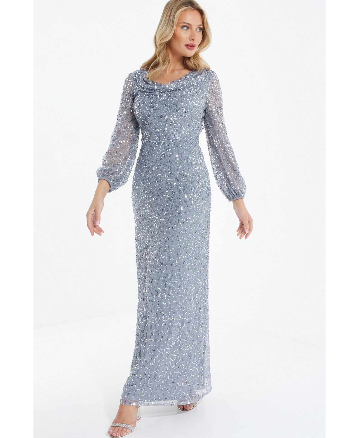 Women's Sequin cowl Front Maxi Dress - Grey