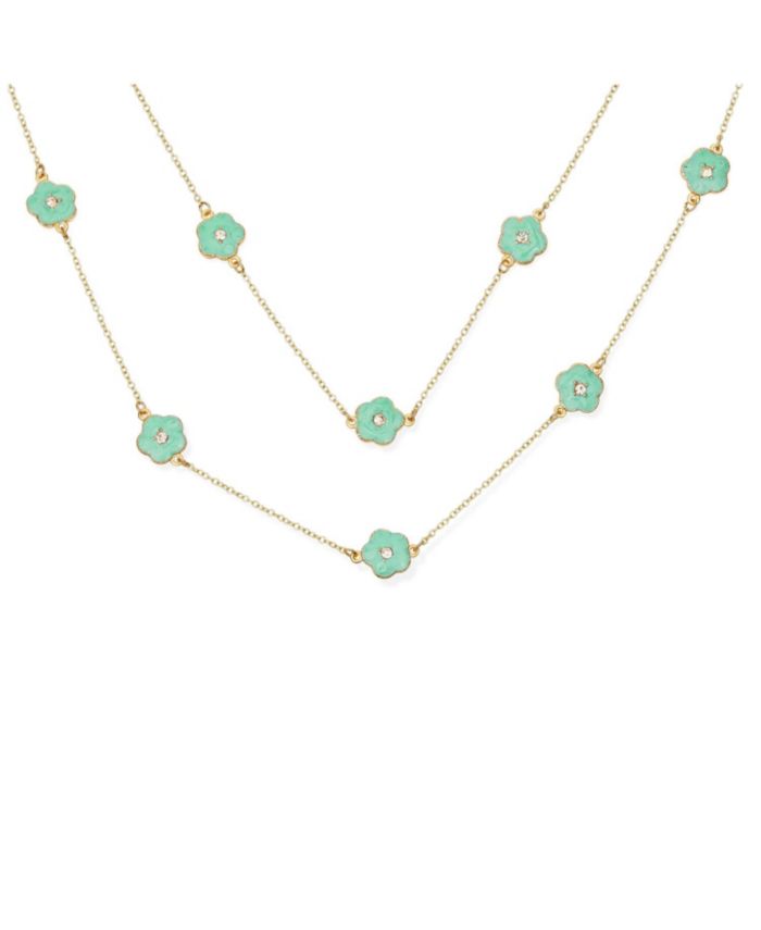 Bling Jewelry Fashion Enamel Flower Strand Necklace Plated Crystal Accents