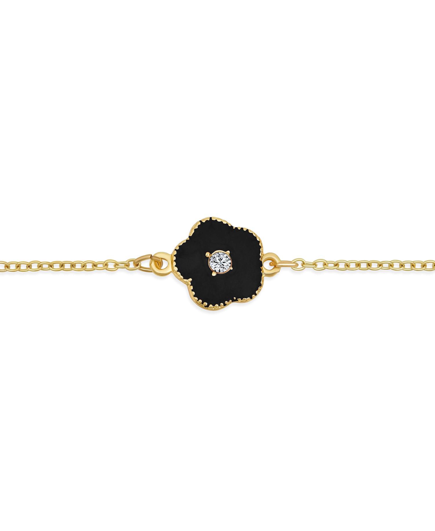 Long Crystal Enamel Rose Flower Double Wrap Clover Necklace Gold Tone 36"