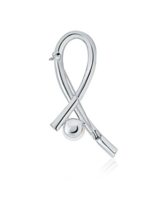 White Pearl Crystal Pave Pink Ribbon Breast Cancer Brooch Pin