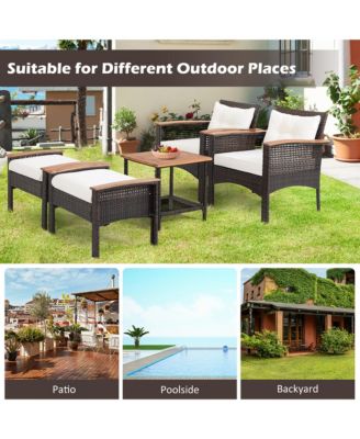 5 Pieces Patio Rattan Furniture Set with Acacia Wood Table