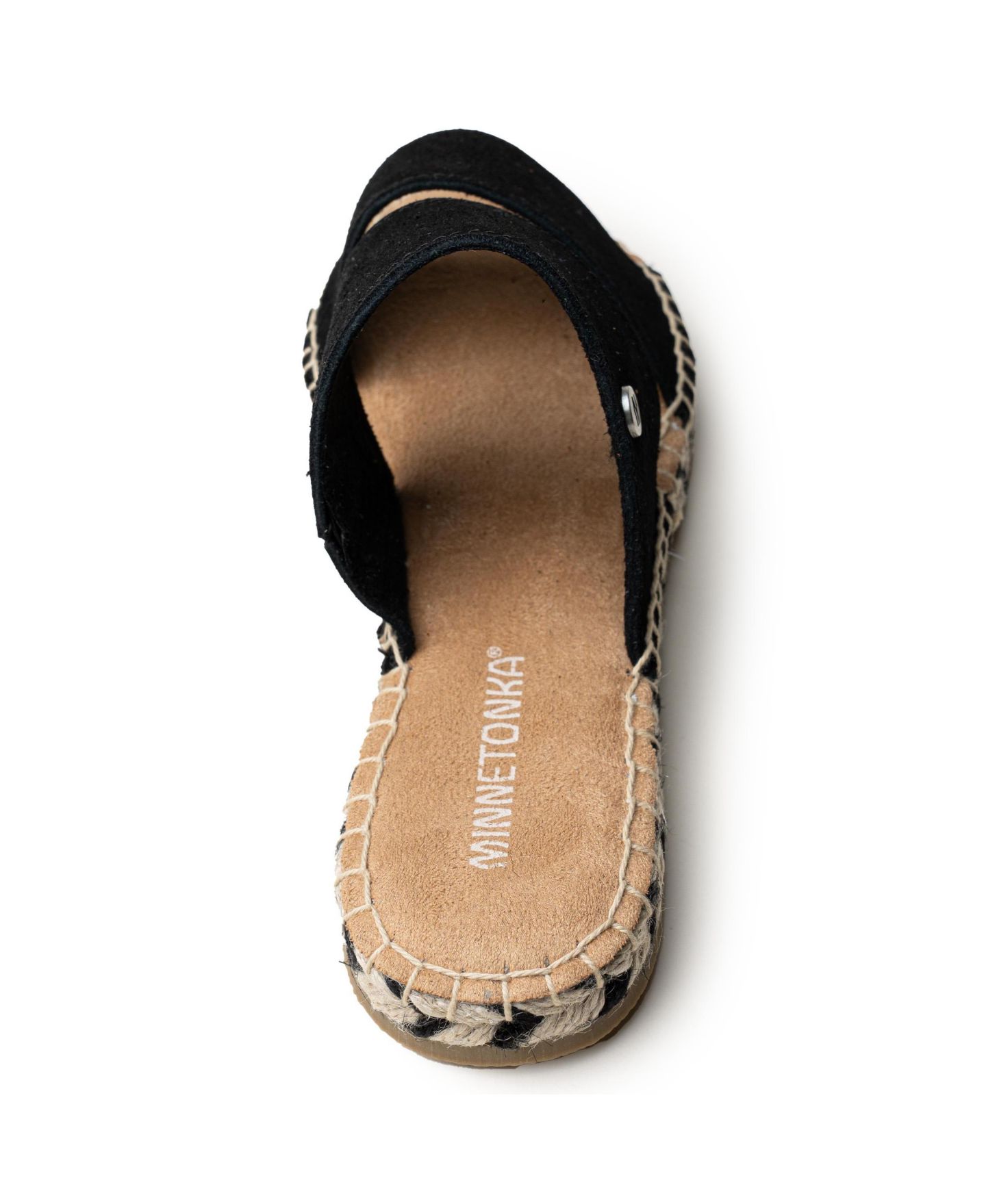 Женские сандалии Minnetonka Poppie Suede Slide, цвет: Чёрный — фото 4