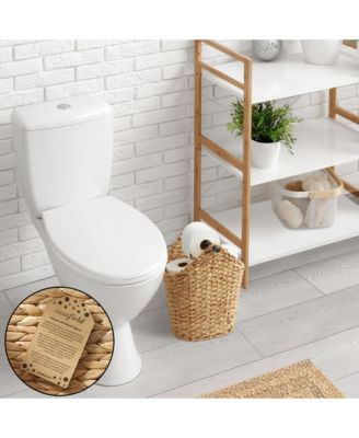 Toilet Paper Roll Holder Storage Basket with Wood Bar - Natural, Woven Water Hyacinth Wicker Bathroom Tissue Storage Organizer