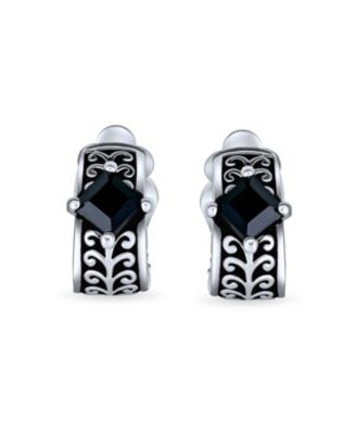 Bali Black Crystal Vines Scroll Half Hoop Clip-On Earrings Non-Pierced Ears