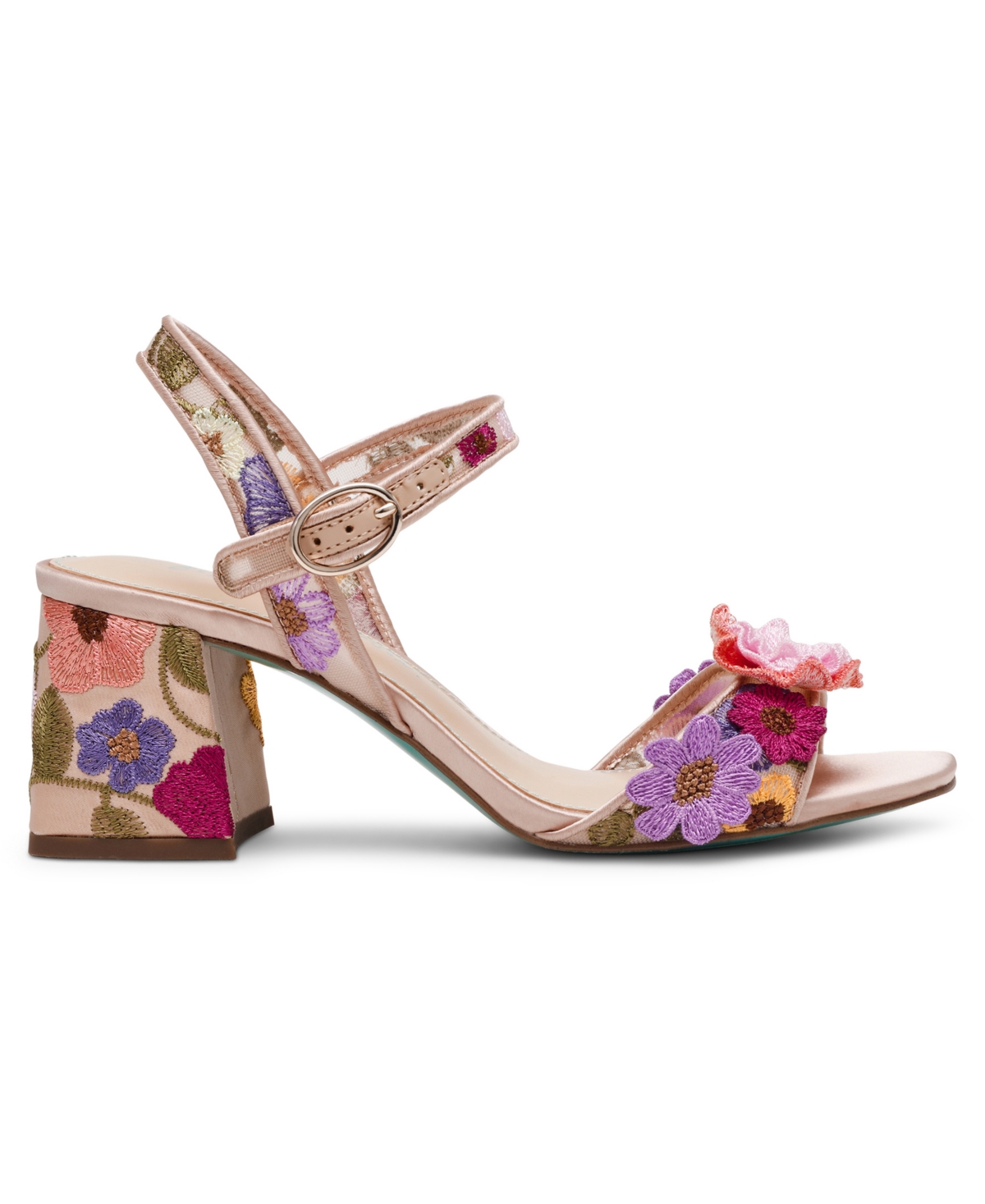 BETSEY JOHNSON WOMEN'S BLARE FLORAL APPLIQUE BLOCK HEEL SANDALS 