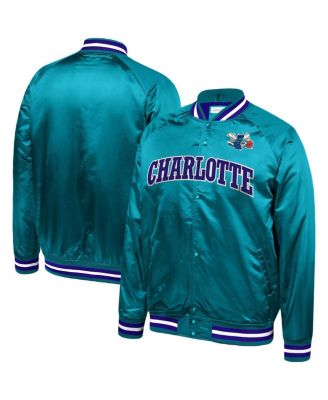 Mitchell & Ness - Men's Teal Charlotte Hornets Throwback Wordmark Satin Full-Snap Raglan Jacket