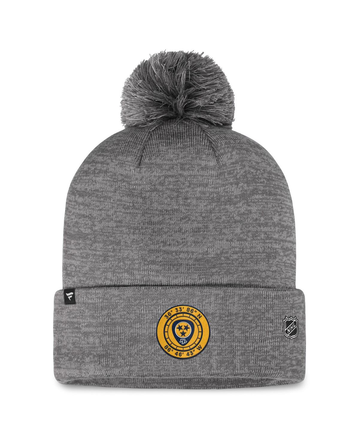 Fanatics Men's Gray Nashville Predators Authentic Pro Home Ice Cuffed Knit Hat With Pom In Gray