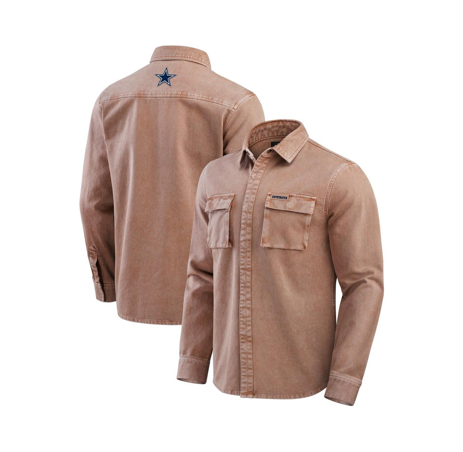 Men's Brown Dallas Cowboys Garment Dyed Long Sleeve Full Snap Shirt