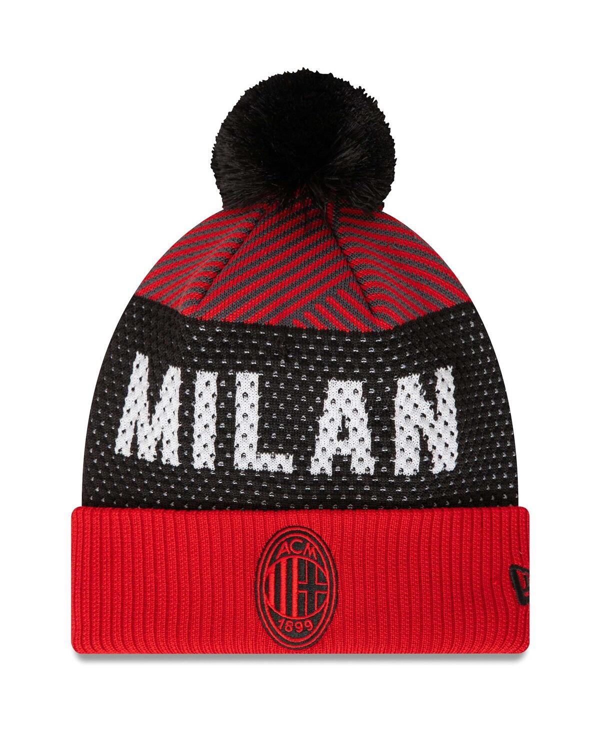 NEW ERA MEN'S RED AC MILAN ENGINEERED SPORT CUFFED KNIT HAT WITH POM 