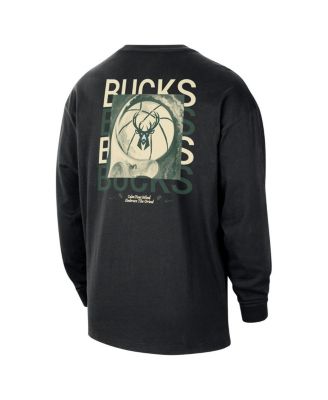 Men's Black Milwaukee Bucks Courtside Oversized Long Sleeve T-Shirt