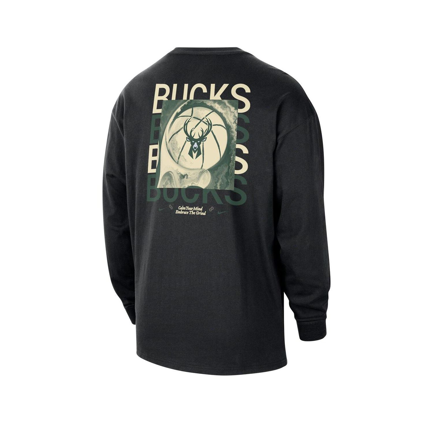 Men's Black Milwaukee Bucks Courtside Oversized Long Sleeve T-Shirt