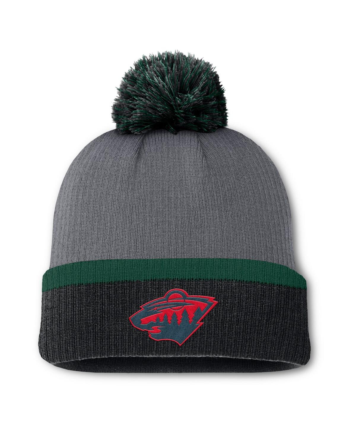 Fanatics Women's Charcoal Minnesota Wild Cuffed Knit Hat With Pom In Charcoal