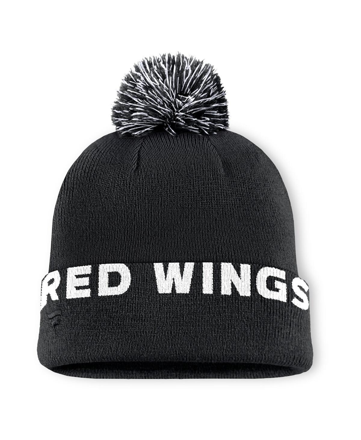 Fanatics Men's Black Detroit Red Wings Fundamental High Stick Cuffed Knit Hat With Pom In Black