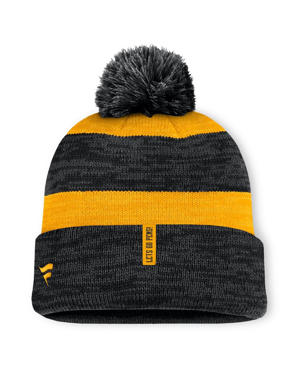 Fanatics Men's Black Pittsburgh Penguins Fundamental Red Line Cuffed Knit Hat With Pom In Black