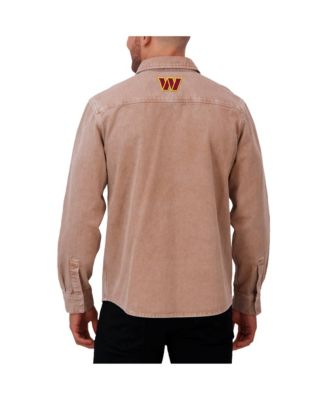 Men's Brown Washington Commanders Garment Dyed Long Sleeve Full Snap Shirt