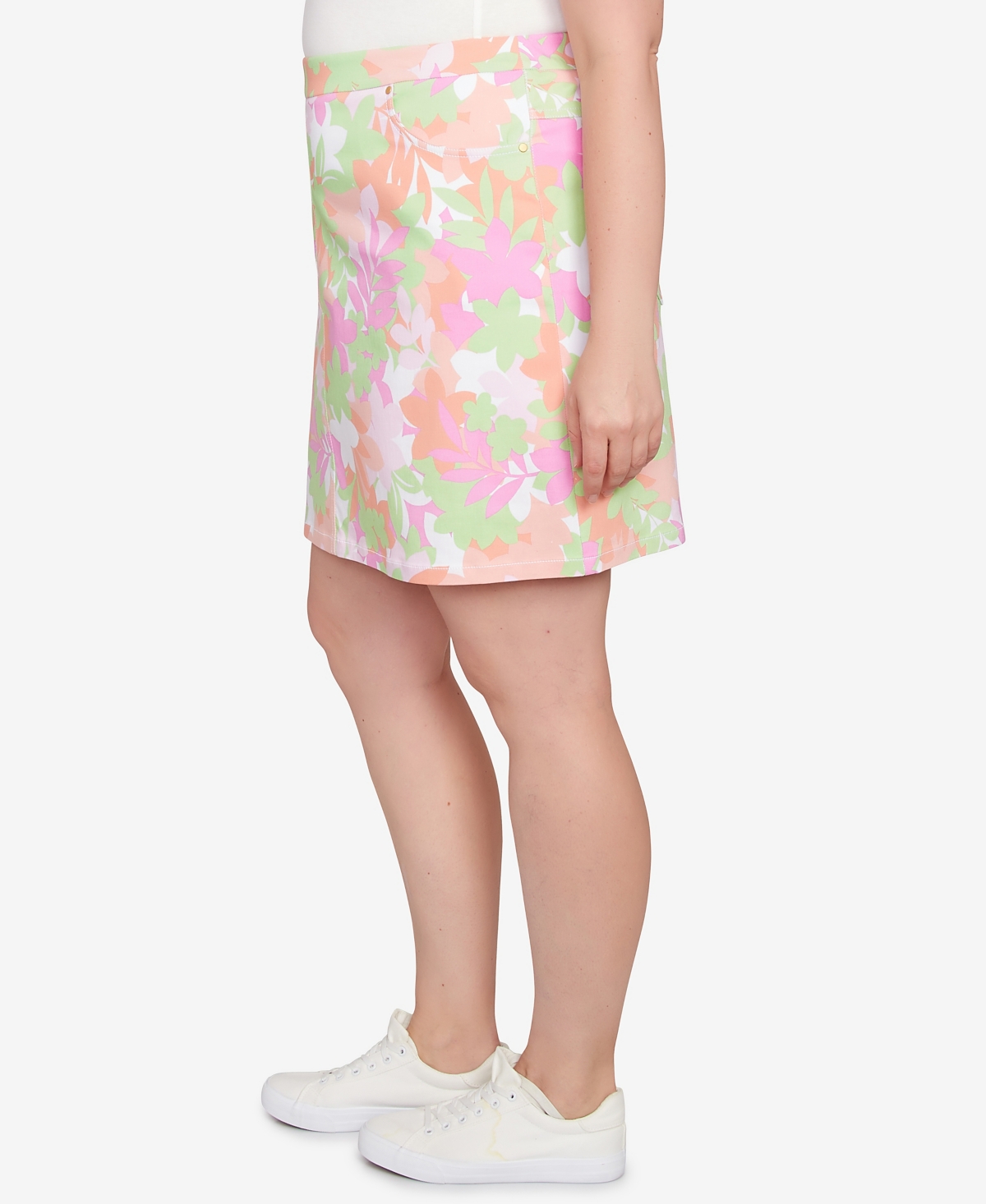 Hearts Of Palm Plus Size Printed Tech Stretch Pull On Skort In Sherbet Multi