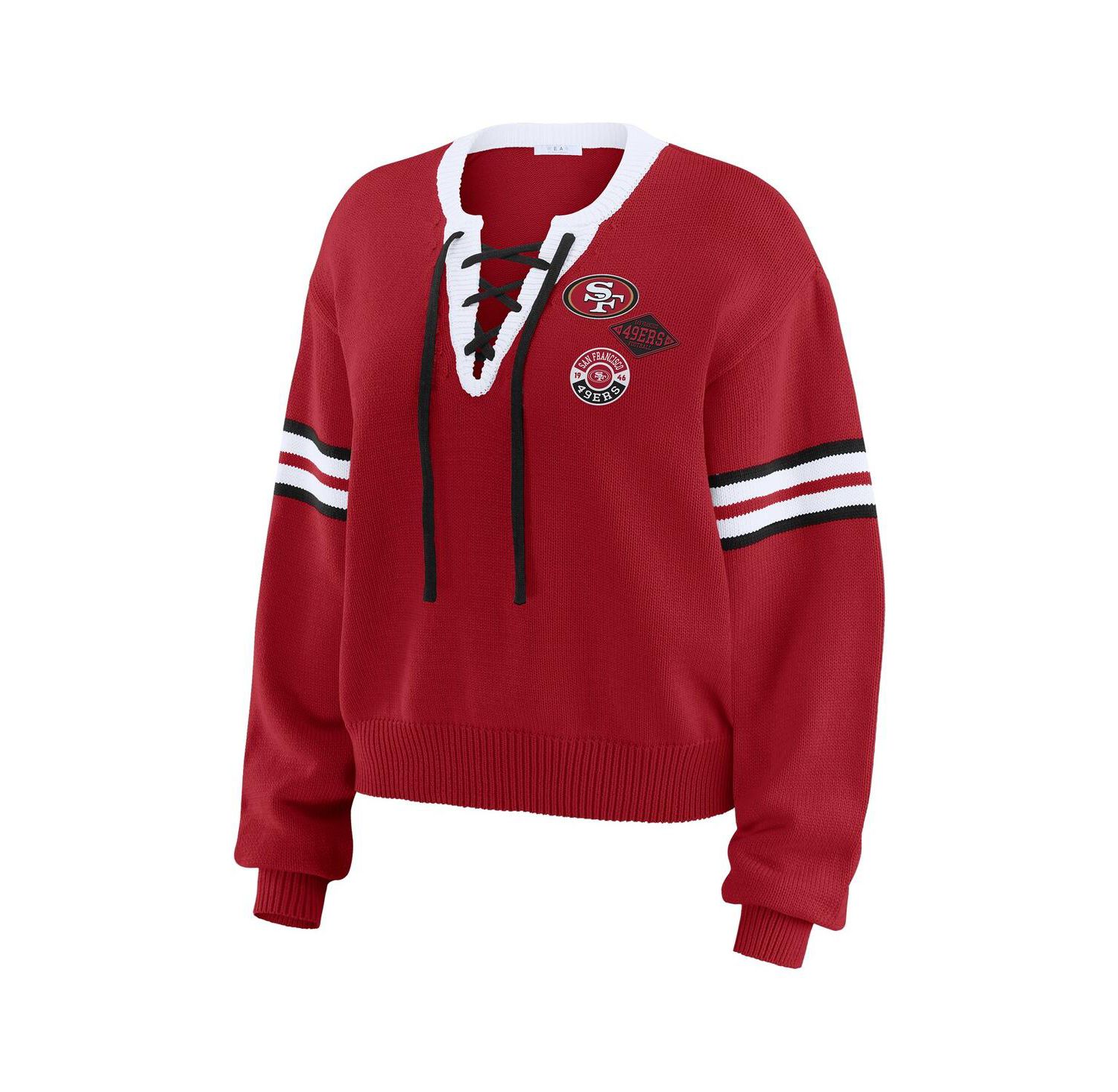 Women's Scarlet San Francisco 49ers Lace-Up Pullover Sweatshirt