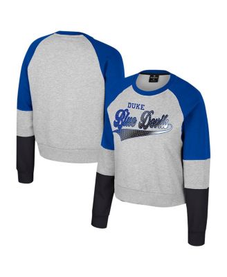 Colosseum - Women's Heather Gray Duke Blue Devils Katinka Rhinestone Scoop Neck Pullover Sweatshirt
