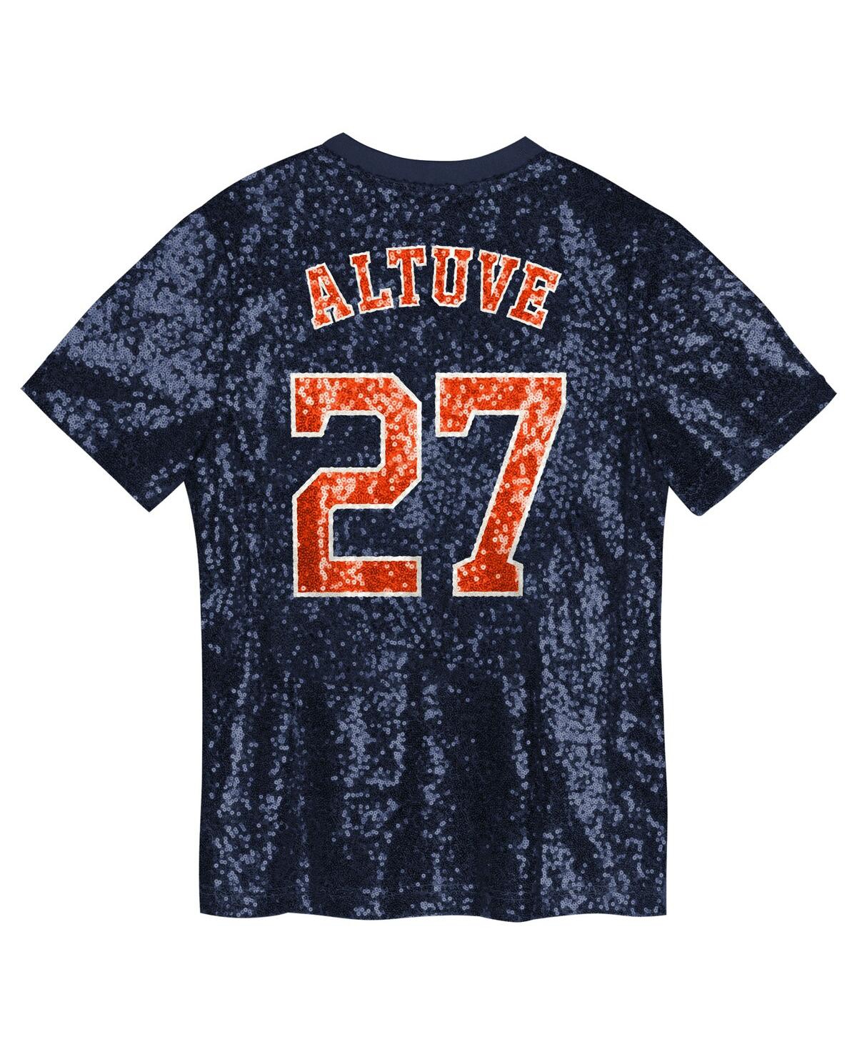 Outerstuff Juniors Jose Altuve Navy Houston Astros Name Number Sequin V-neck Top In Navy