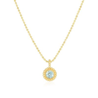 Aquamarine Beaded Bezel Necklace 14K Gold