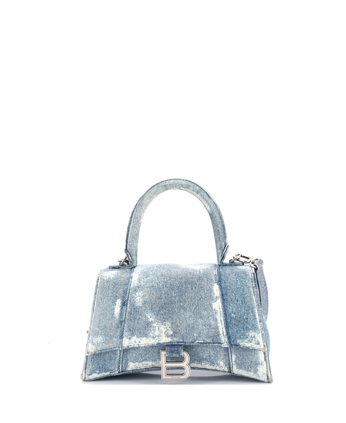 Small Hourglass Top Handle Bag Denim Printed Leather - Blue