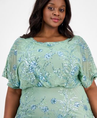 Plus Size Round-Neck Blouson Sequin Dress