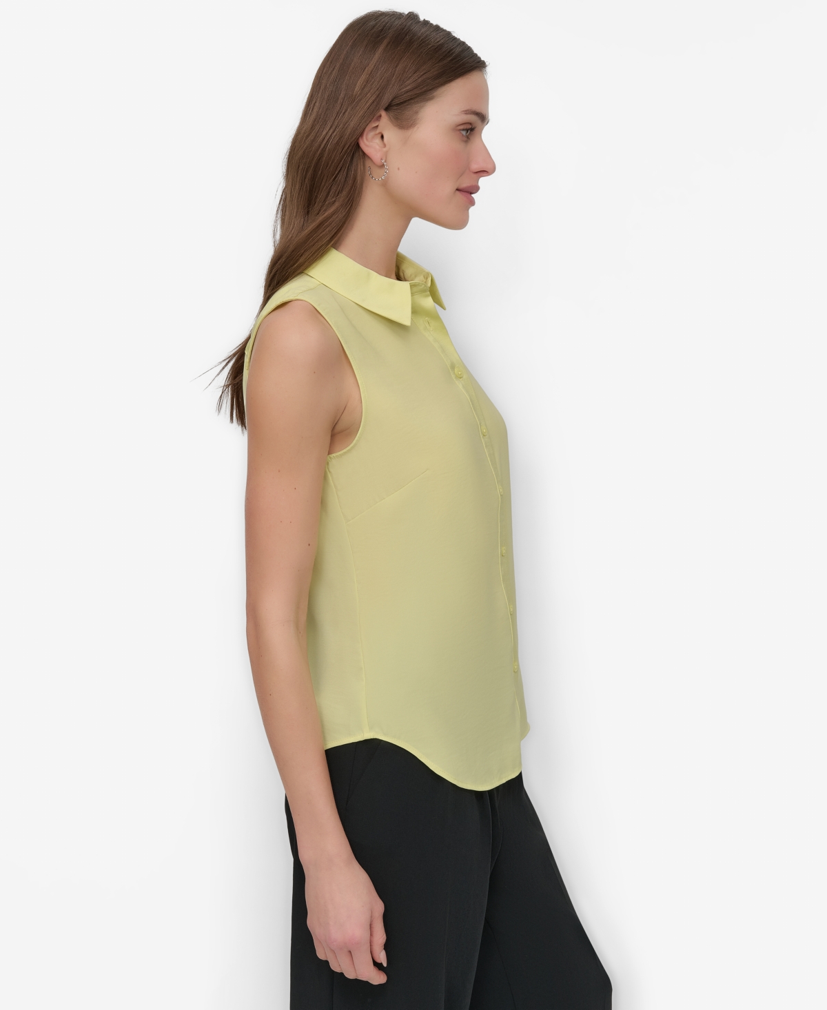 Dkny Women's Sleeveless Button-front Collared Blouse In Light Lemon